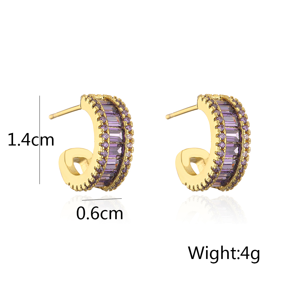 1 Pair Fashion C Shape Gold Plated Copper Zircon Ear Studs display picture 5
