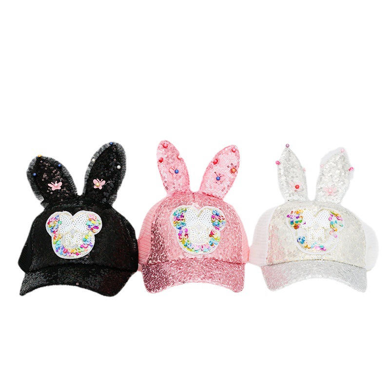 Children Unisex Cute Bunny Ears Sequins Curved Eaves Ivy Cap display picture 3