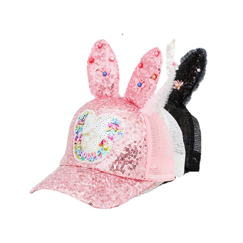 Children Unisex Cute Bunny Ears Sequins Curved Eaves Ivy Cap display picture 4