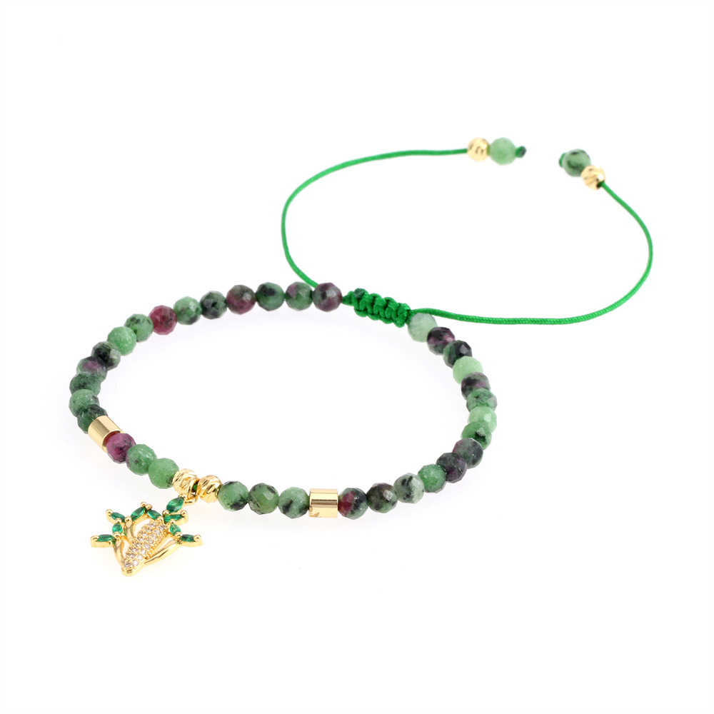 Ins Style Cactus Frog Natural Stone Beaded Inlay Zircon Bracelets 1 Piece display picture 3