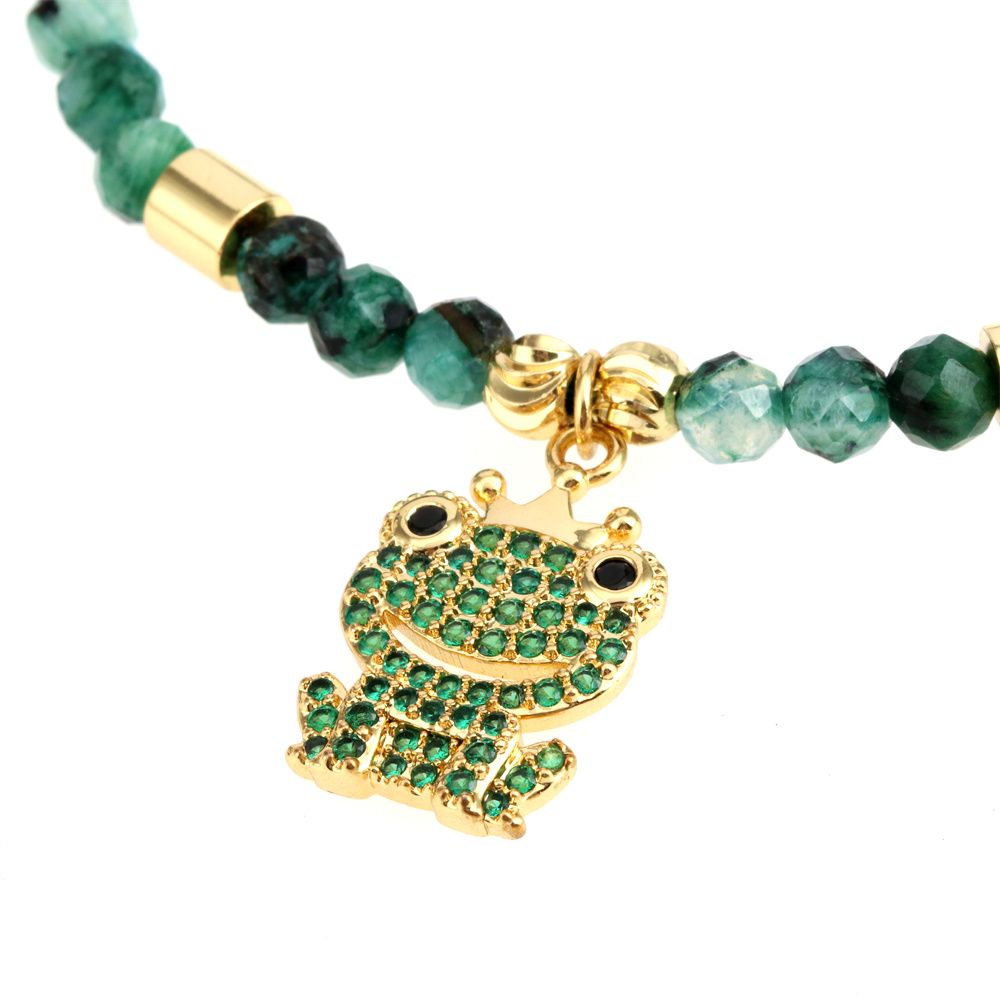 Ins Style Cactus Frog Natural Stone Beaded Inlay Zircon Bracelets 1 Piece display picture 5