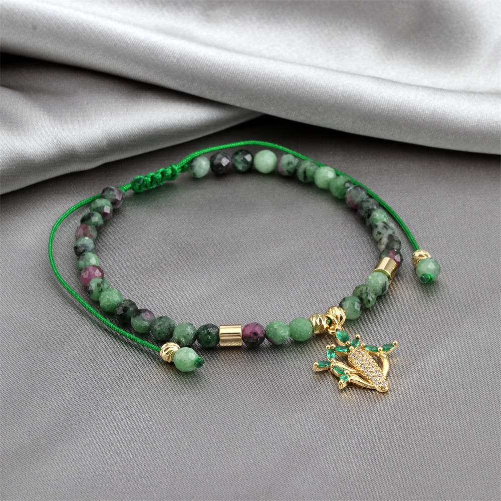 Ins Style Cactus Frog Natural Stone Beaded Inlay Zircon Bracelets 1 Piece display picture 10
