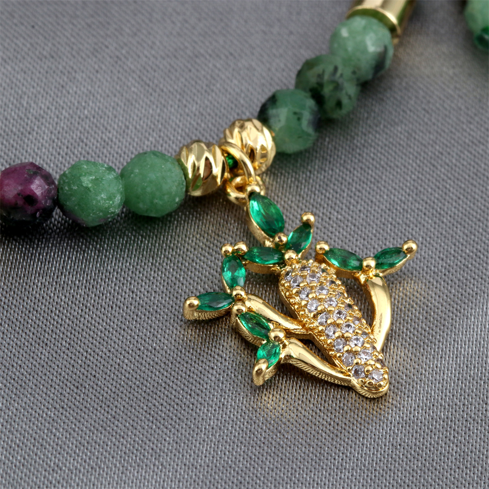 Ins Style Cactus Frog Natural Stone Beaded Inlay Zircon Bracelets 1 Piece display picture 11