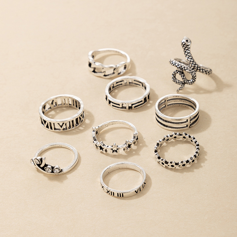 Fashion Star Moon Snake Alloy Unisex Rings 9 Pieces display picture 3