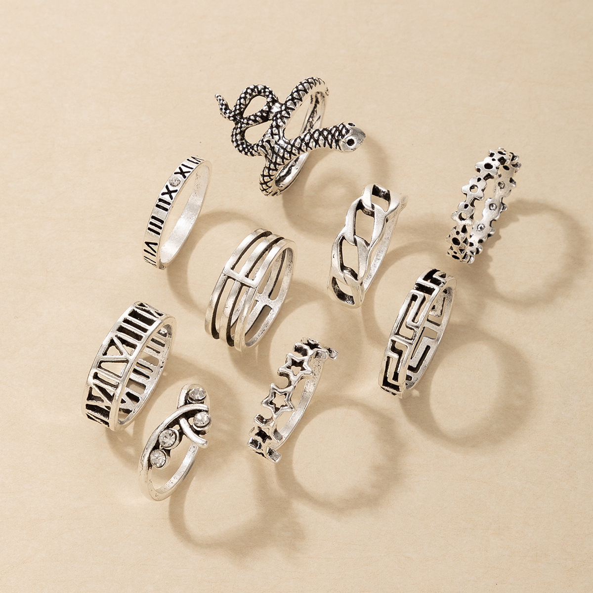 Fashion Star Moon Snake Alloy Unisex Rings 9 Pieces display picture 4