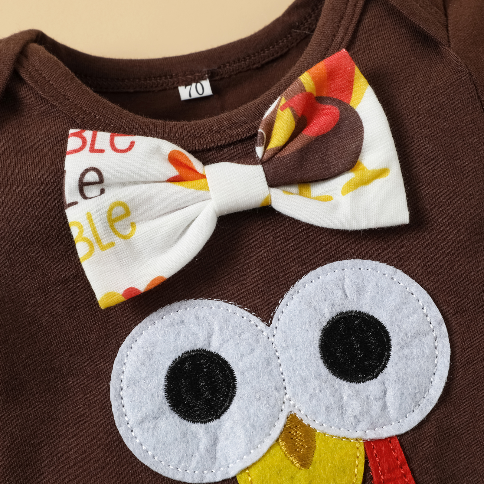 Thanksgiving Basic Turkey Embroidery Printing Elastic Waist Cotton Baby Clothing Sets display picture 1