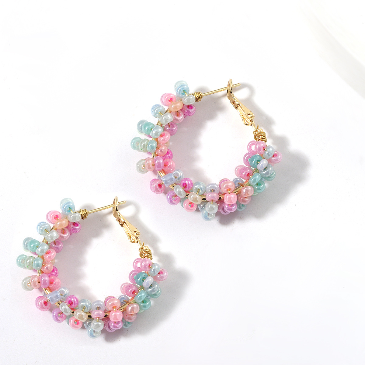 1 Pair Vacation Circle Beaded Braid Synthetic Resin Alloy Hoop Earrings display picture 1