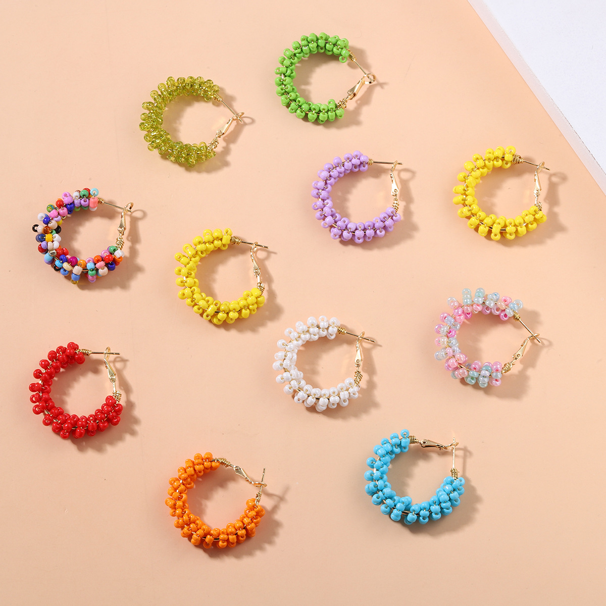 1 Pair Vacation Circle Beaded Braid Synthetic Resin Alloy Hoop Earrings display picture 2