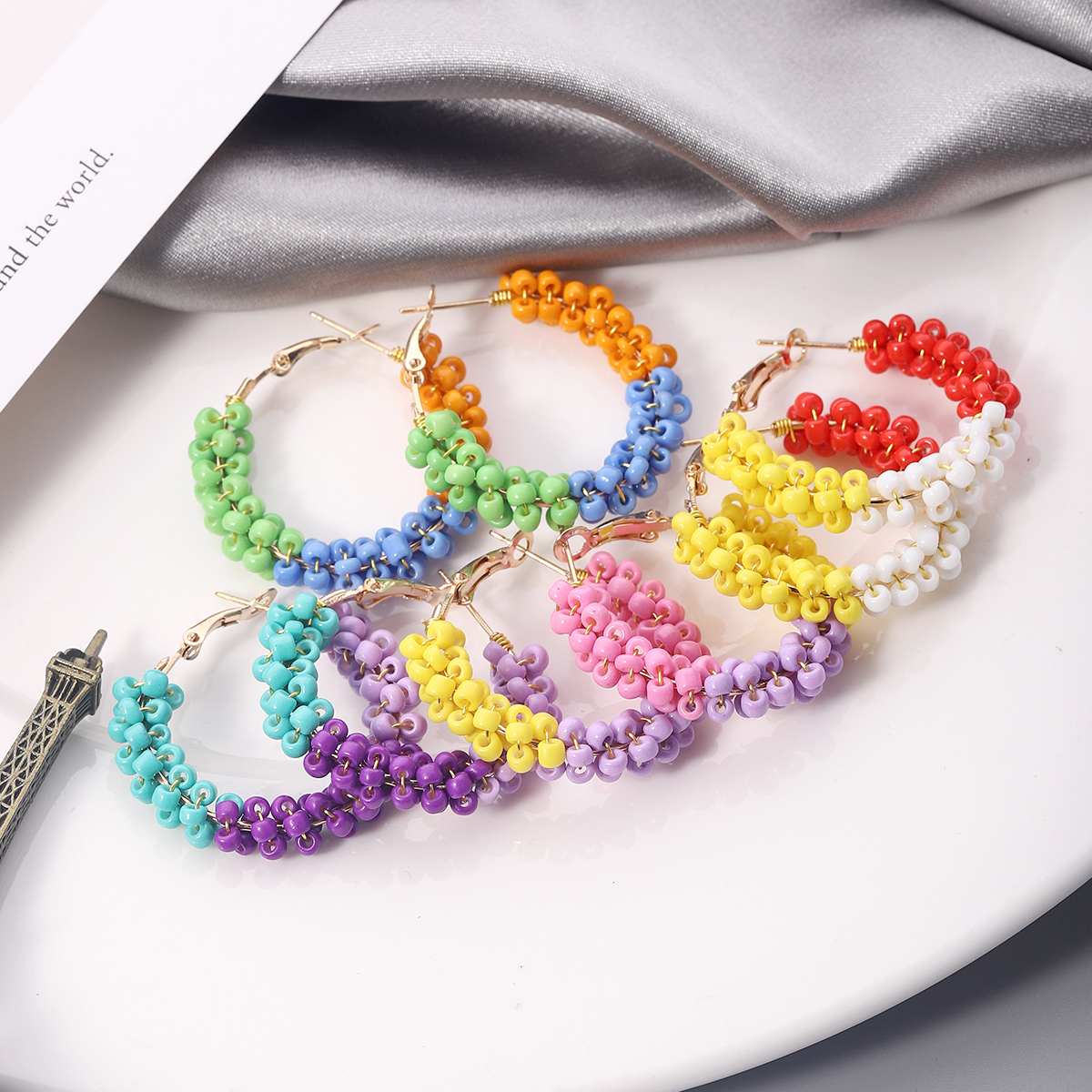 1 Pair Vacation Circle Beaded Braid Synthetic Resin Alloy Hoop Earrings display picture 7