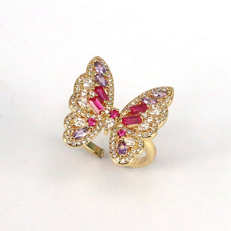 Simple Style Butterfly Copper Gold Plated Zircon Open Ring 1 Piece display picture 4