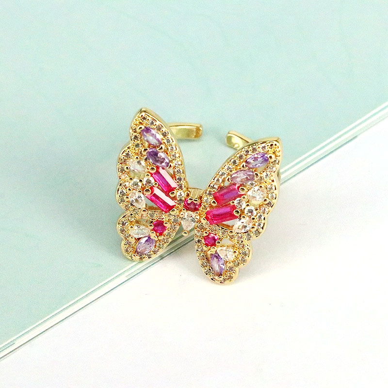 Simple Style Butterfly Copper Gold Plated Zircon Open Ring 1 Piece display picture 5