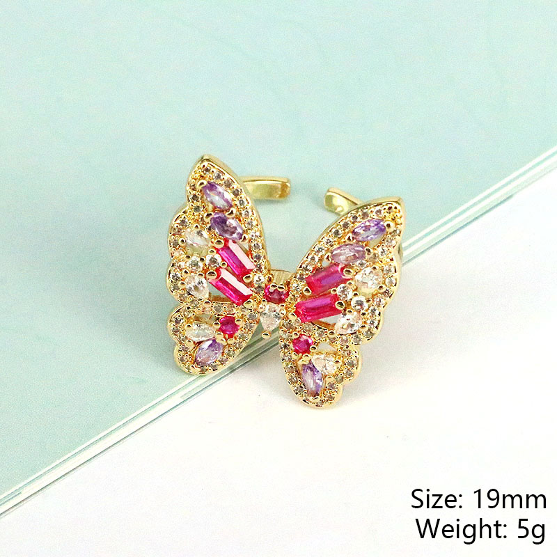 Simple Style Butterfly Copper Gold Plated Zircon Open Ring 1 Piece display picture 6