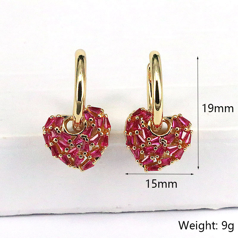 1 Pair Fashion Heart Shape Gold Plated Copper Drop Earrings display picture 5