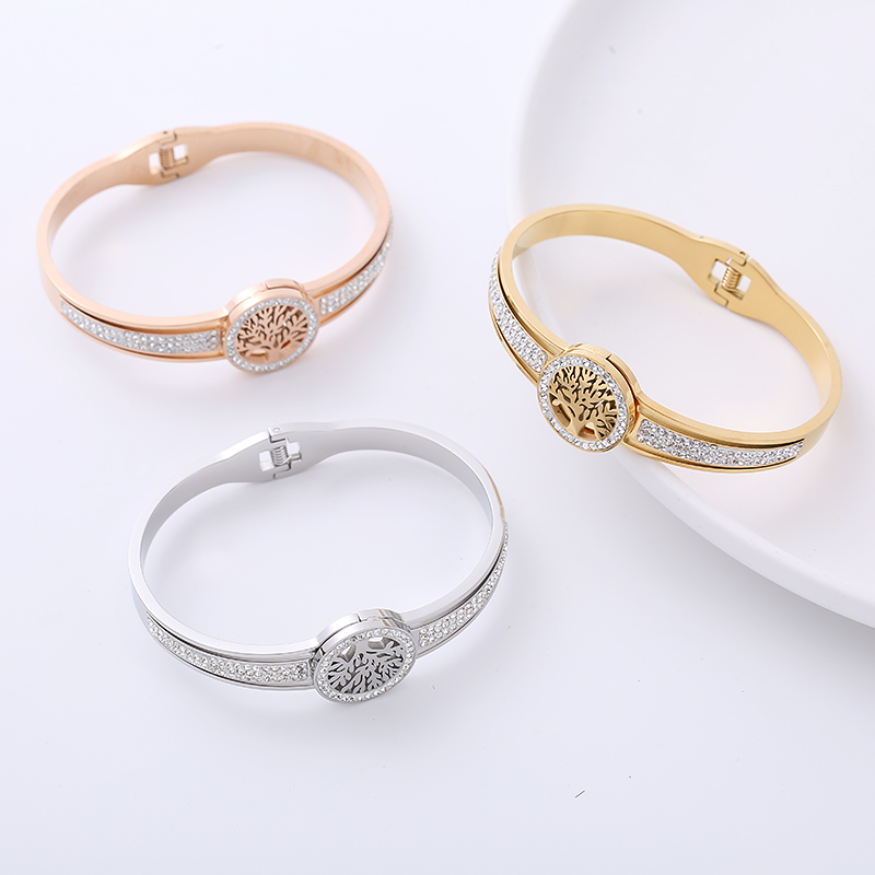 Fashion Tree Stainless Steel Hollow Out Rhinestones Bangle display picture 1