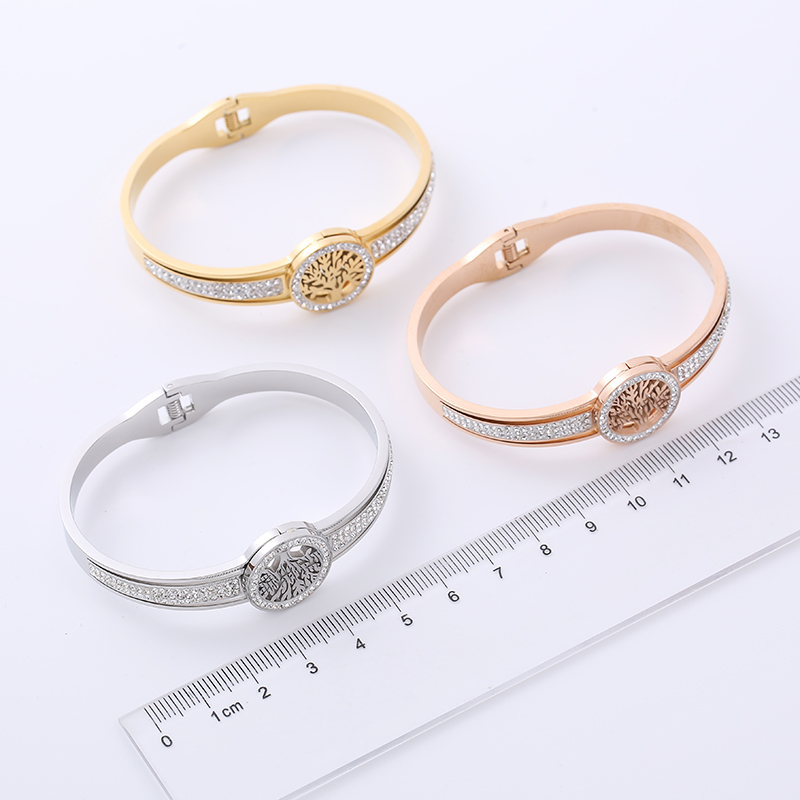 Fashion Tree Stainless Steel Hollow Out Rhinestones Bangle display picture 5