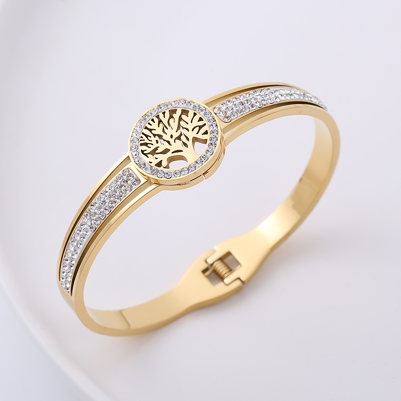 Fashion Tree Stainless Steel Hollow Out Rhinestones Bangle display picture 4