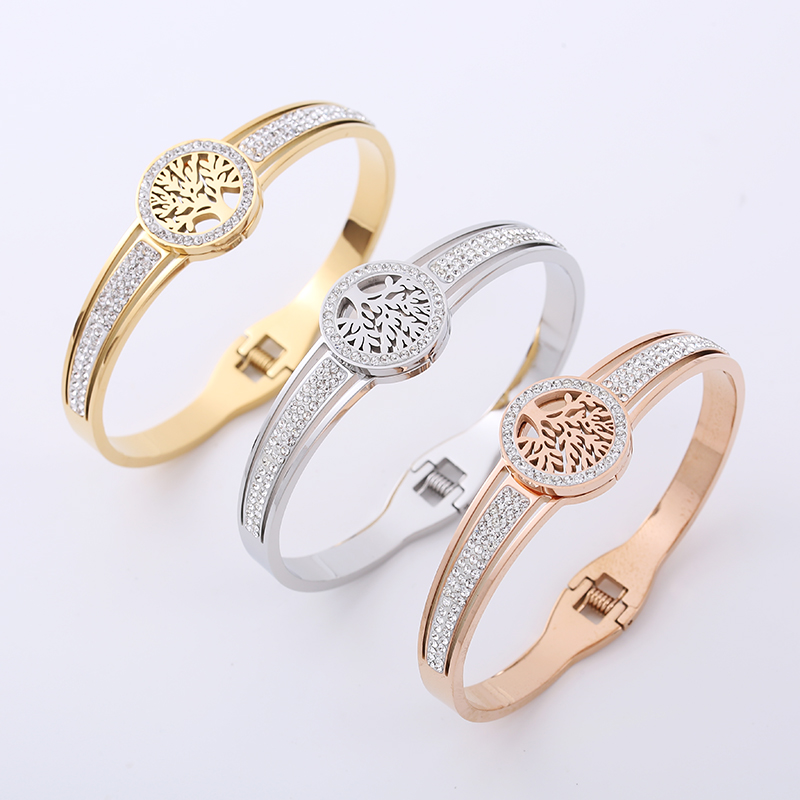Fashion Tree Stainless Steel Hollow Out Rhinestones Bangle display picture 6