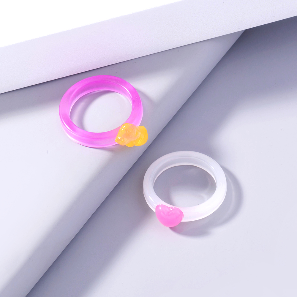 Cute Heart Shape Solid Color Resin Women's Rings 2 Pieces display picture 2