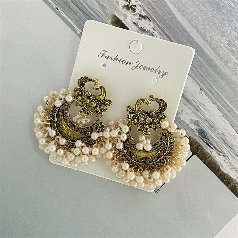 Retro Geometric Metal Inlay Artificial Pearls Women's Drop Earrings 1 Pair display picture 5