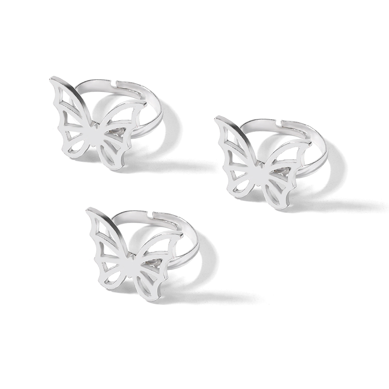 Simple Style Butterfly Alloy Silver Plated Women's Open Ring 1 Set display picture 3