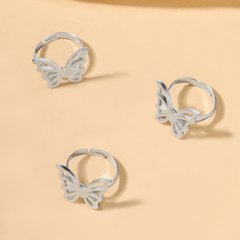 Simple Style Butterfly Alloy Silver Plated Women's Open Ring 1 Set display picture 4