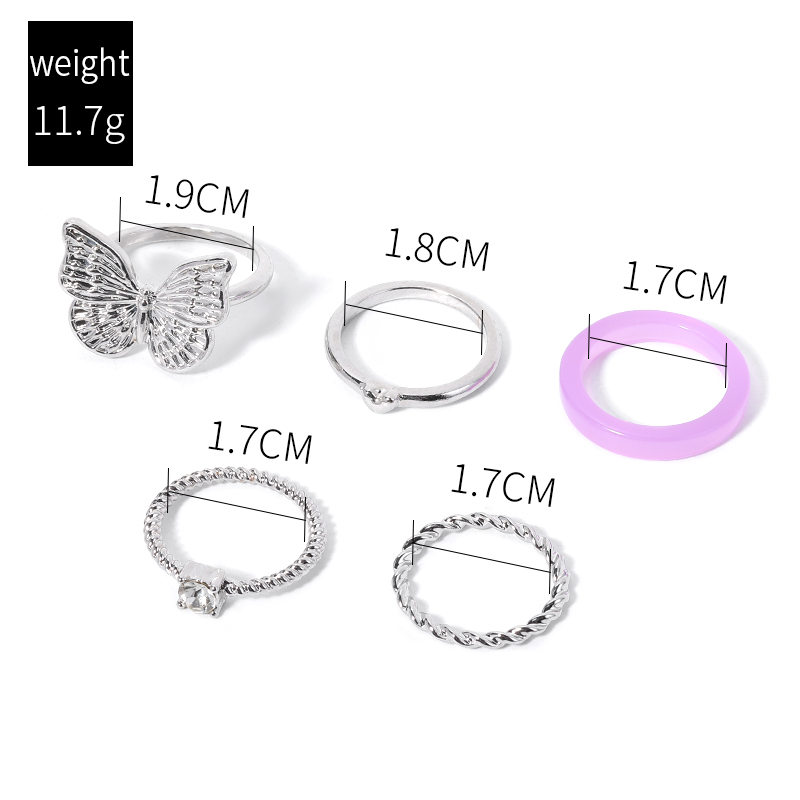 Fashion Butterfly Alloy Silver Plated Women's Rings 1 Set display picture 2