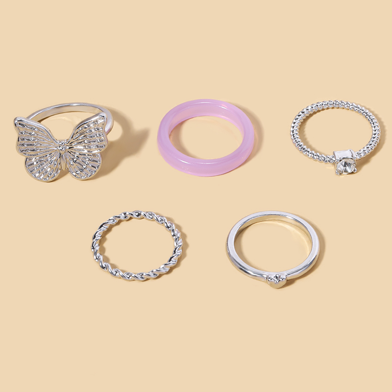 Fashion Butterfly Alloy Silver Plated Women's Rings 1 Set display picture 5