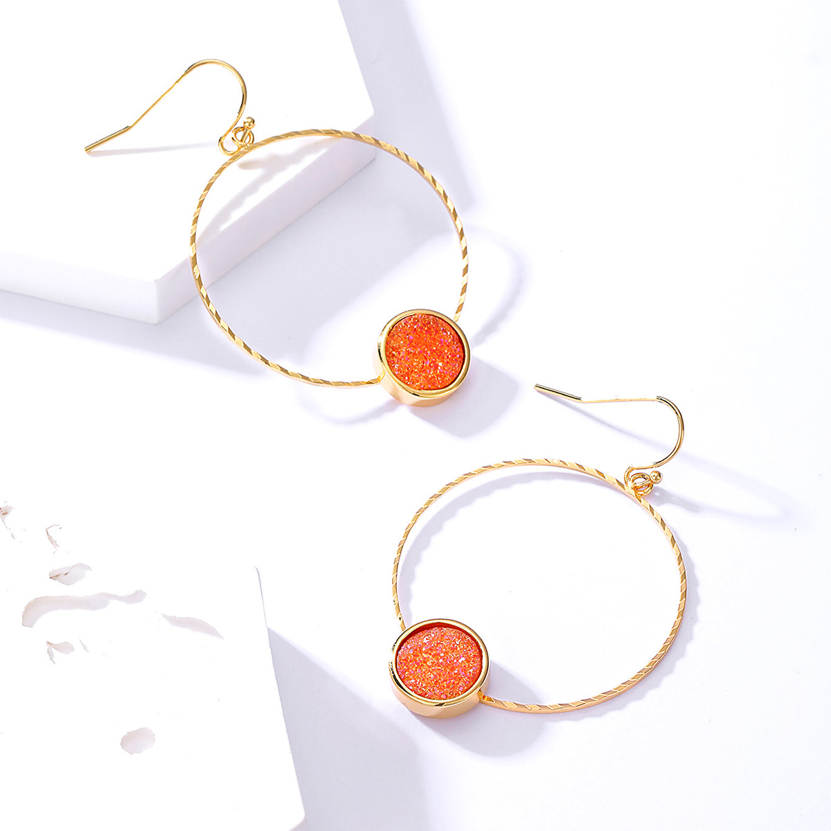 Fashion Round Copper Gold Plated Dangling Earrings 1 Pair display picture 4