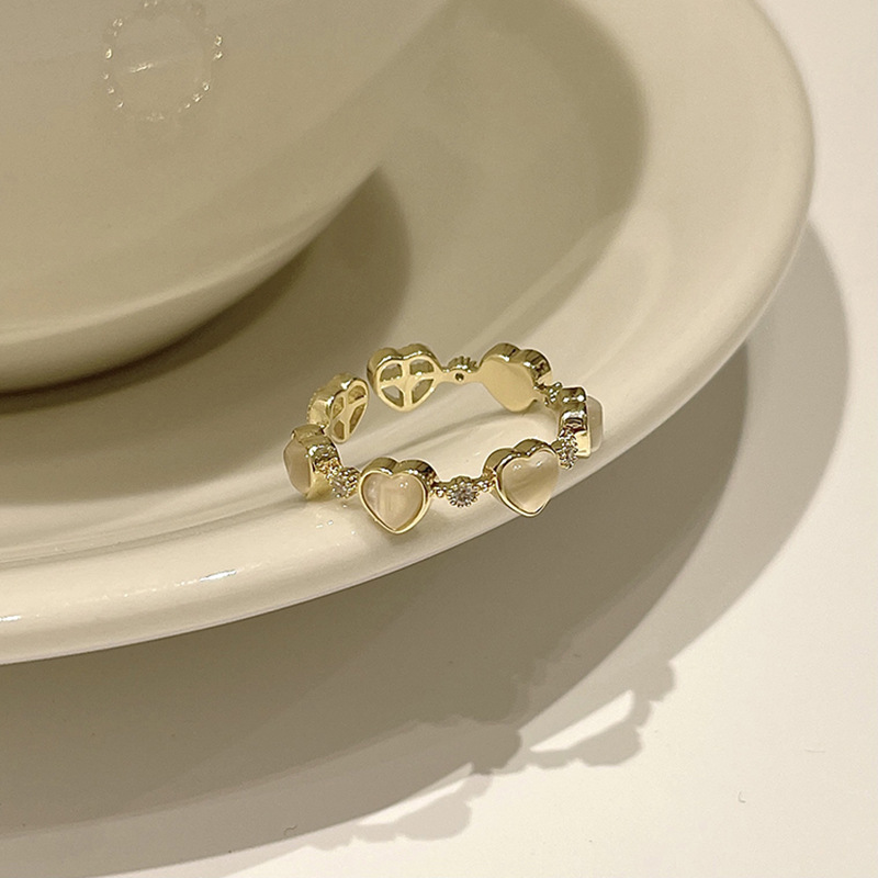 Sweet Heart Shape Metal Plating Opal Women's Open Ring 1 Piece display picture 1