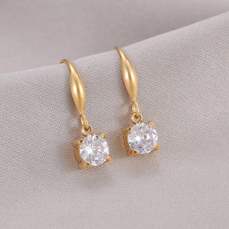 1 Pair Simple Style Round Plating Inlay Stainless Steel Zircon 14k Gold Plated Drop Earrings display picture 6