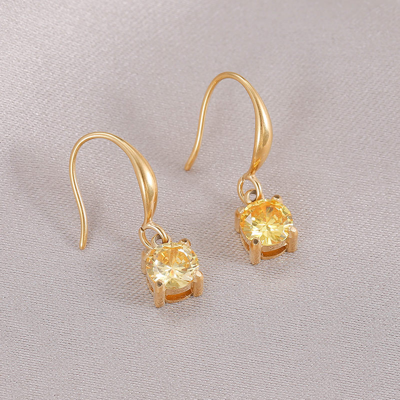 1 Pair Simple Style Round Plating Inlay Stainless Steel Zircon 14k Gold Plated Drop Earrings display picture 5