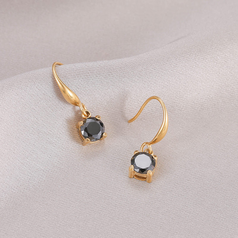 1 Pair Simple Style Round Plating Inlay Stainless Steel Zircon 14k Gold Plated Drop Earrings display picture 3