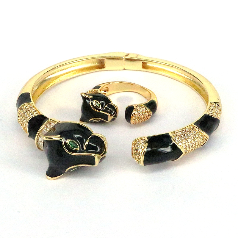 Hip-hop Animal Leopard Copper Enamel Gold Plated Zircon Women's Rings Bangle 1 Piece display picture 1