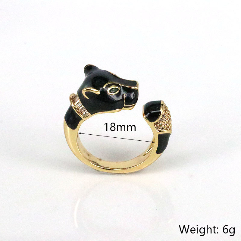 Hip-hop Animal Leopard Copper Enamel Gold Plated Zircon Women's Rings Bangle 1 Piece display picture 3