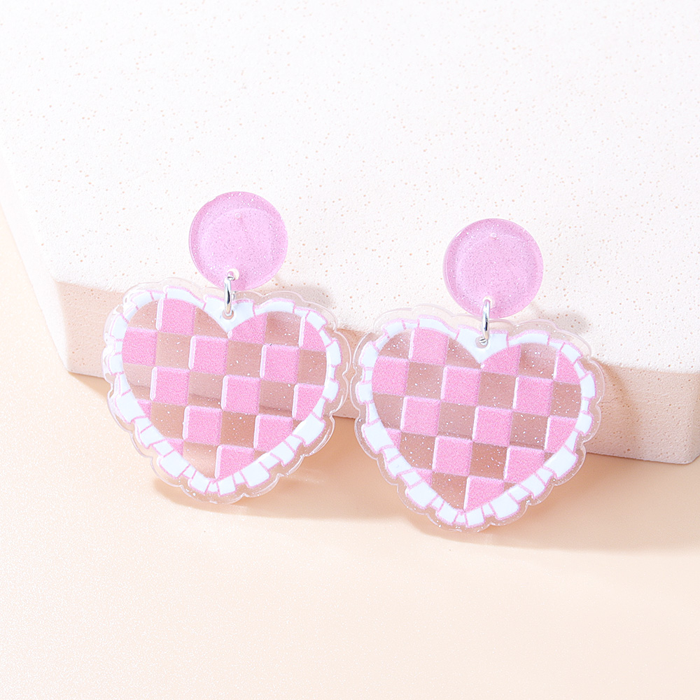 Sweet Lattice Heart Shape Arylic Printing Women's Drop Earrings 1 Pair display picture 2