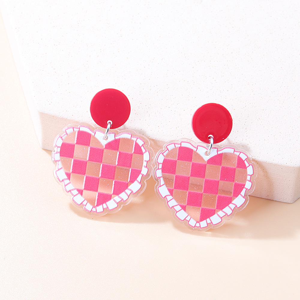 Sweet Lattice Heart Shape Arylic Printing Women's Drop Earrings 1 Pair display picture 3