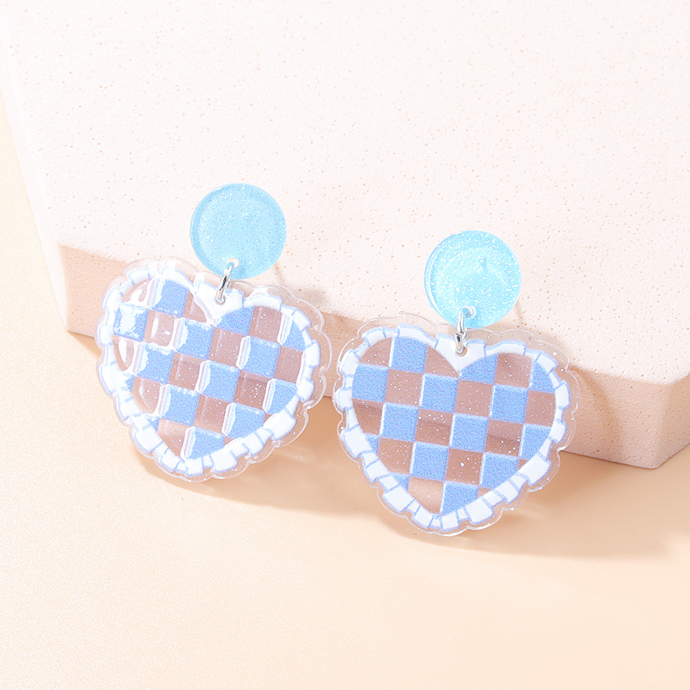Sweet Lattice Heart Shape Arylic Printing Women's Drop Earrings 1 Pair display picture 5