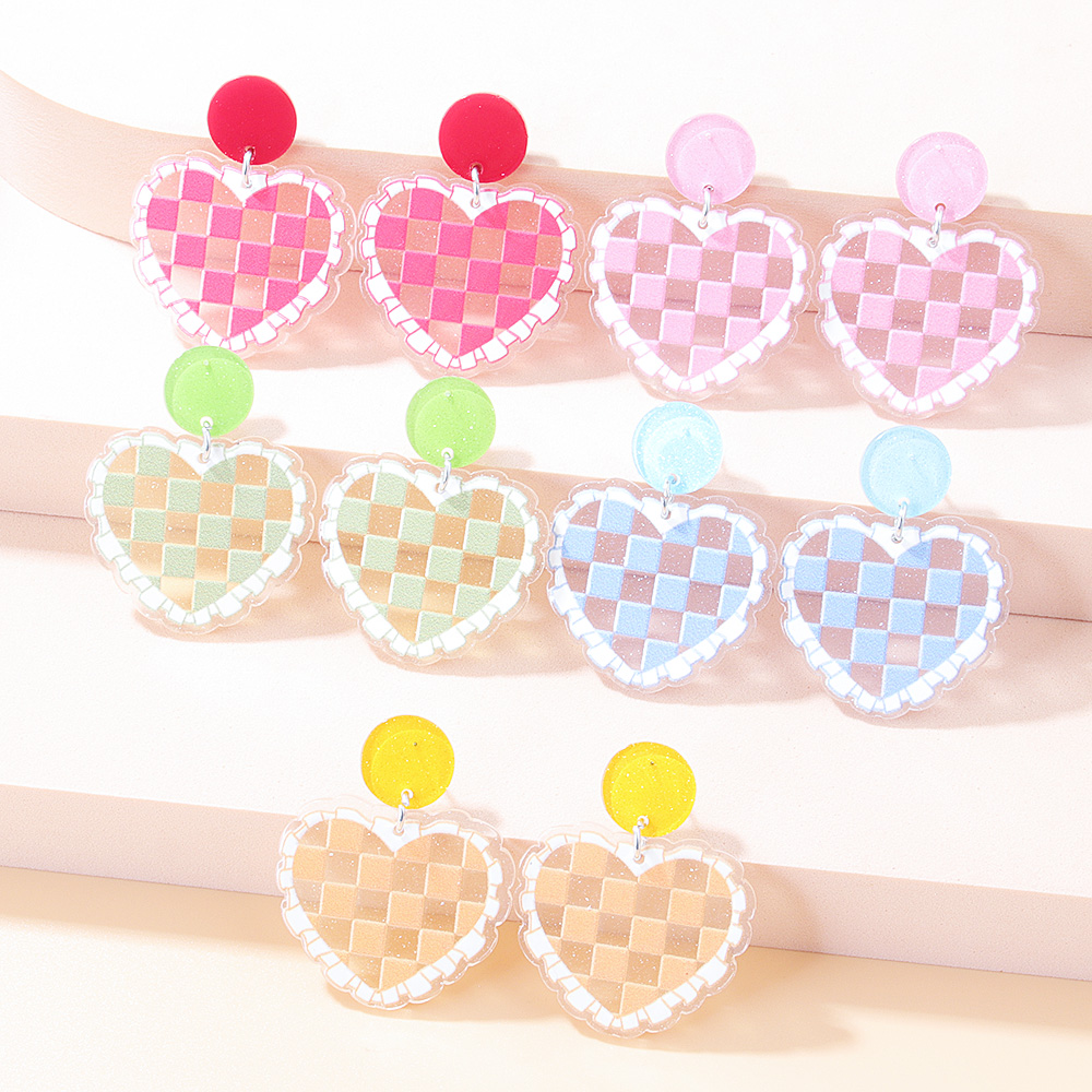 Sweet Lattice Heart Shape Arylic Printing Women's Drop Earrings 1 Pair display picture 6