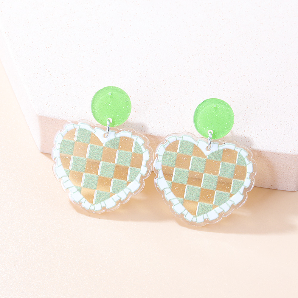 Sweet Lattice Heart Shape Arylic Printing Women's Drop Earrings 1 Pair display picture 9
