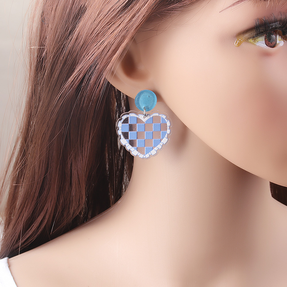 Sweet Lattice Heart Shape Arylic Printing Women's Drop Earrings 1 Pair display picture 10