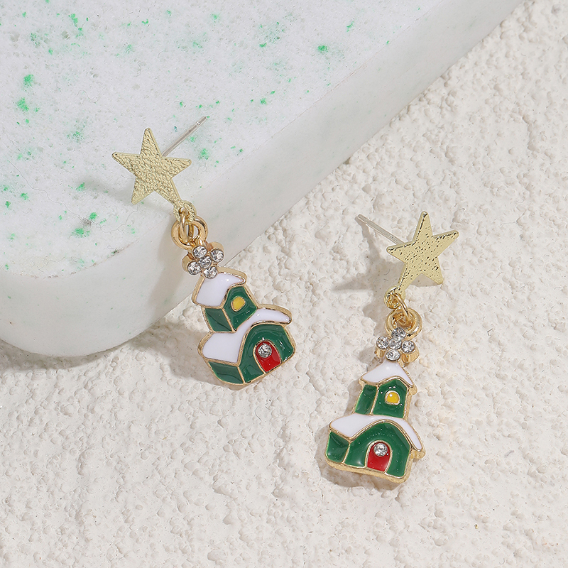 1 Pair Cute Christmas Socks Bell Snowman Inlay Alloy Rhinestones Drop Earrings display picture 1
