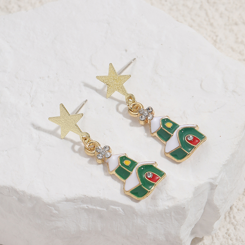 1 Pair Cute Christmas Socks Bell Snowman Inlay Alloy Rhinestones Drop Earrings display picture 2