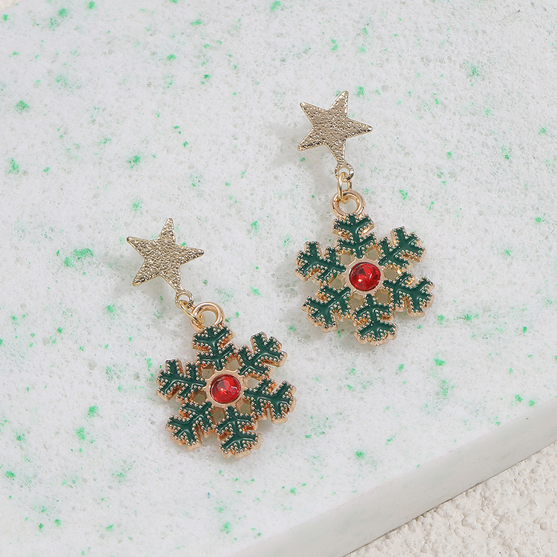 1 Pair Cute Christmas Socks Bell Snowman Inlay Alloy Rhinestones Drop Earrings display picture 4