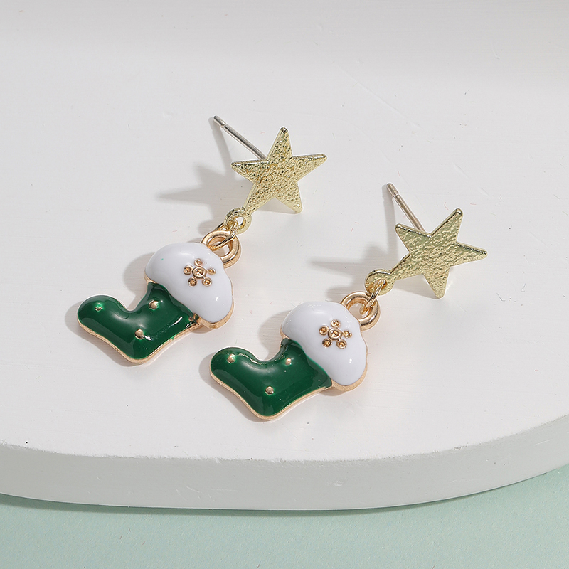 1 Pair Cute Christmas Socks Bell Snowman Inlay Alloy Rhinestones Drop Earrings display picture 5