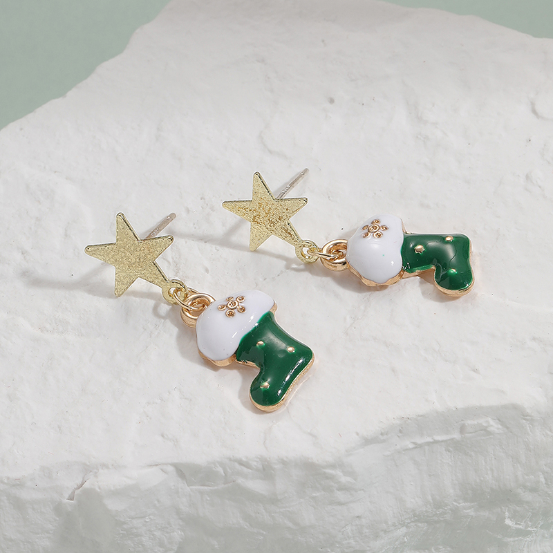 1 Pair Cute Christmas Socks Bell Snowman Inlay Alloy Rhinestones Drop Earrings display picture 6