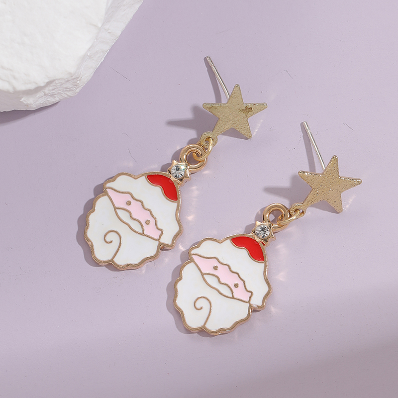 1 Pair Cute Christmas Socks Bell Snowman Inlay Alloy Rhinestones Drop Earrings display picture 12