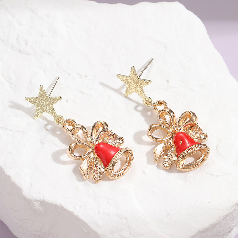 1 Pair Cute Christmas Socks Bell Snowman Inlay Alloy Rhinestones Drop Earrings display picture 14