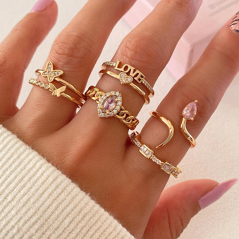 Fashion Letter Alloy Rhinestones Women's Rings 1 Set display picture 1