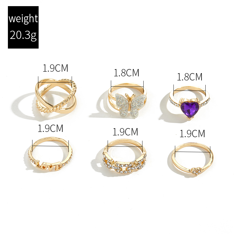 Fashion Letter Butterfly Alloy Rhinestones Women's Rings 1 Set display picture 2