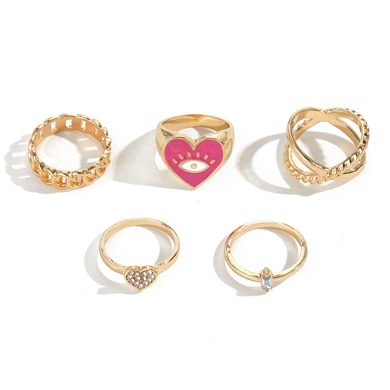 Fashion Heart Shape Alloy Stoving Varnish Rhinestones Women's Rings 1 Set display picture 4